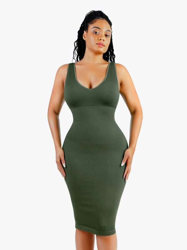 Seamless Deep V-neck Tummy Control Midi Dress