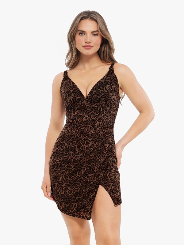 Shapewear Leopard Side Slit Sculpting Mini Dress