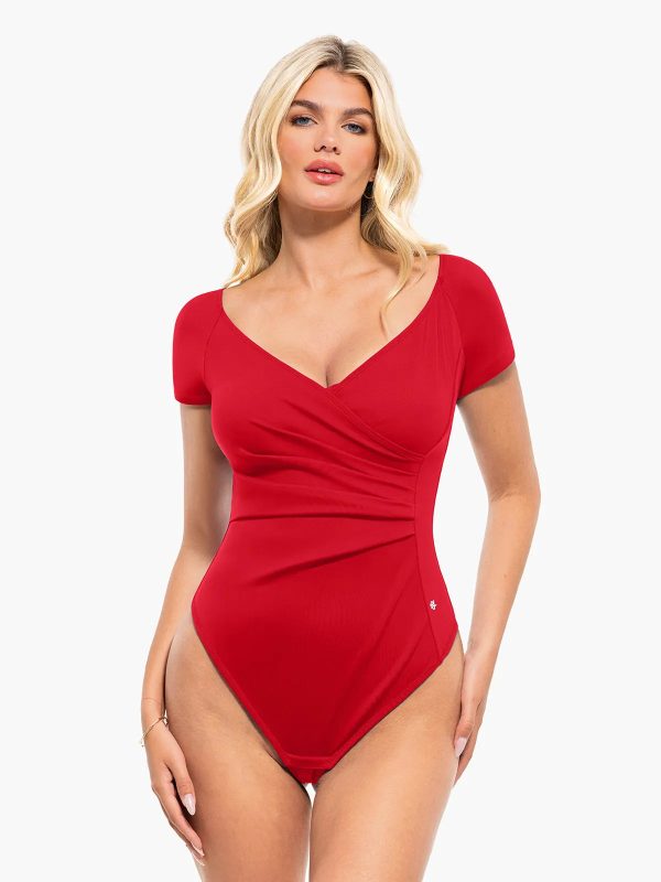 Shapewear Portrait Neckline Draped Solid Sculpting Bodysuit