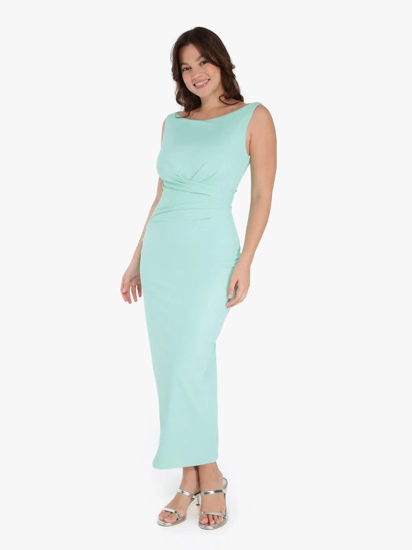 Shapewear Boatneck Draped Low U-Back Sculpting Maxi Dress