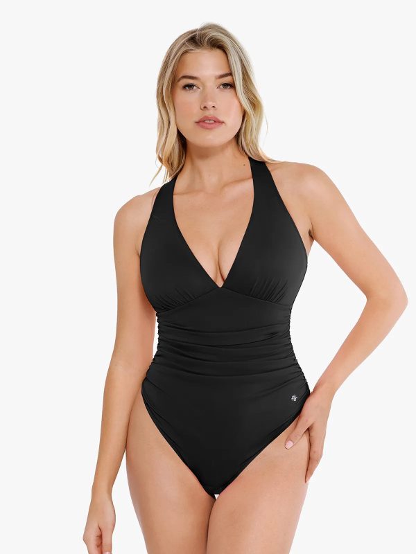 Shapewear Halter Cowl Neck Solid Ruched Tummy Control Bodysuit