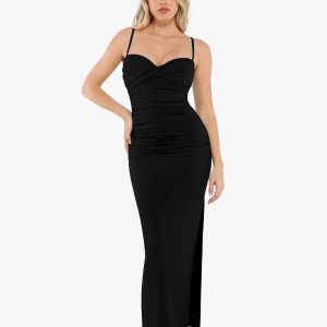 Shapewear Ruched Sleeveless Bias Twist Tummy Control Maxi Dress
