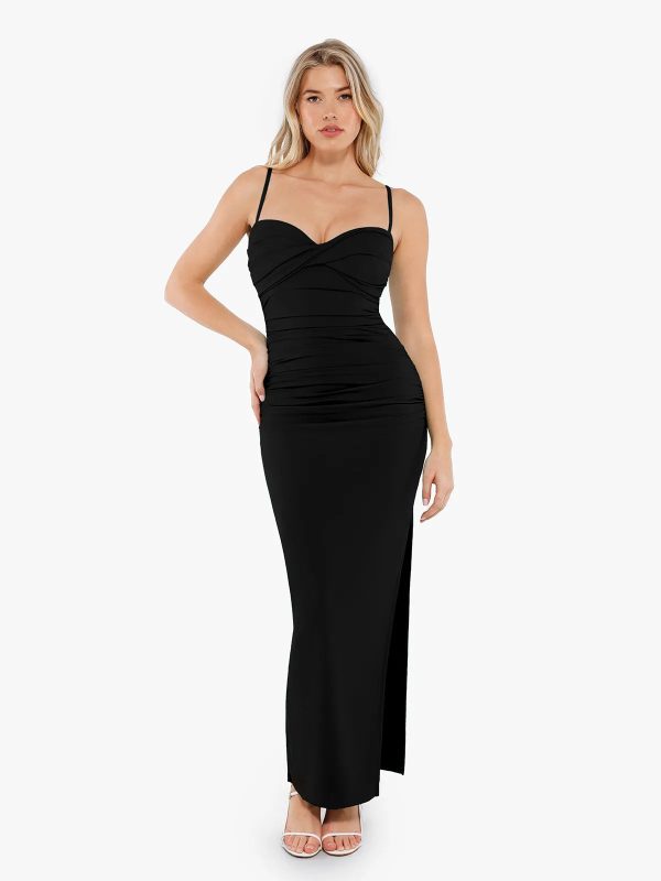 Shapewear Ruched Sleeveless Bias Twist Tummy Control Maxi Dress