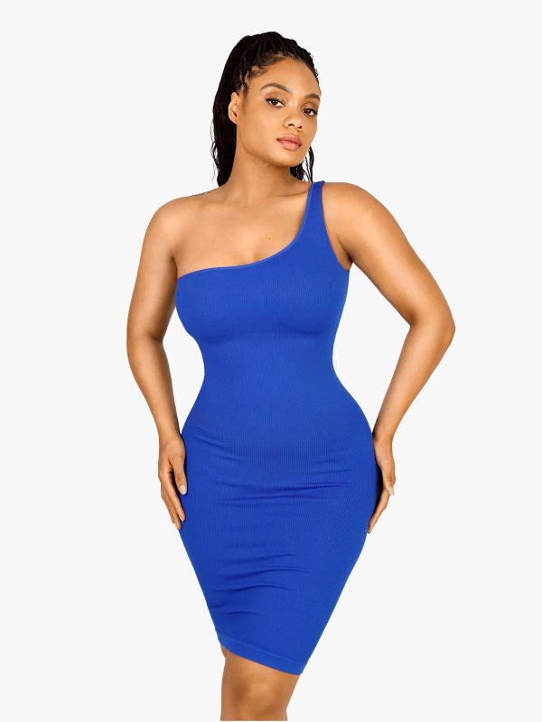Shapewear Solid One Shoulder Bodycon Mini Dress