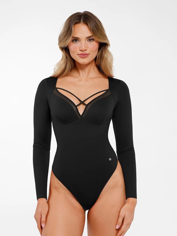 Shapewear Mesh Inset Long Sleeve Tummy Control Bodysuit
