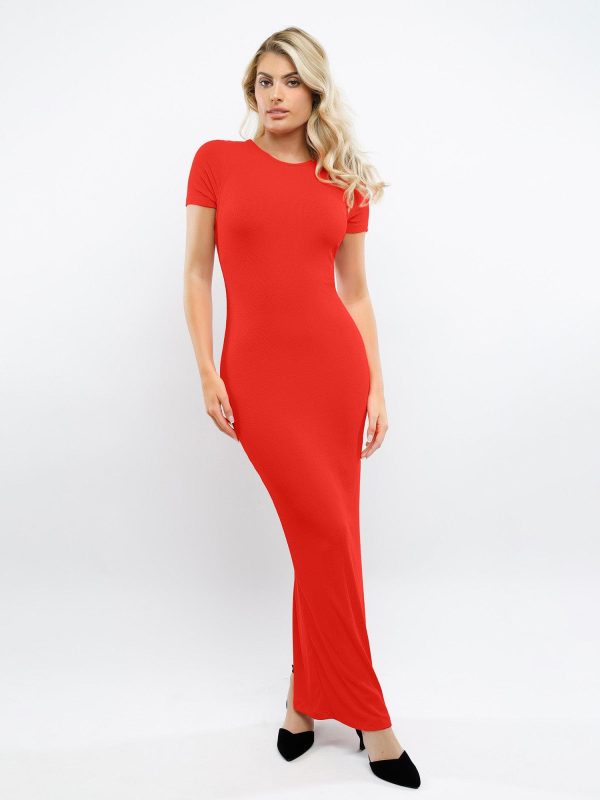 Built-In Shapewear Mock Neck Modal Short Sleeve Maxi Dress
