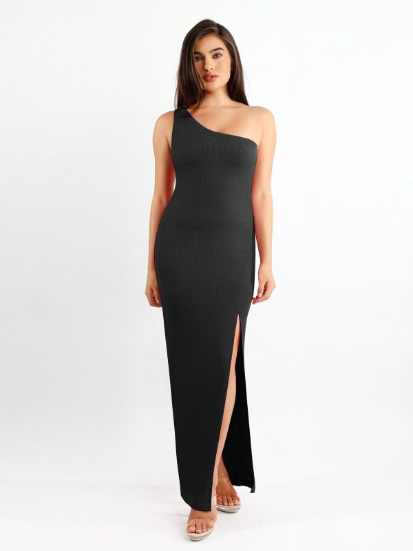 Built-In Shapewear One Shoulder Split Modal Maxi Dress