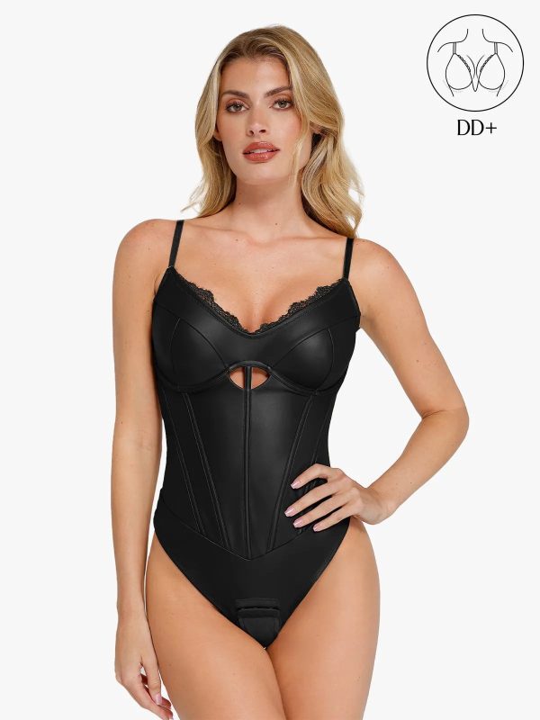 Shapewear Faux Leather Sleeveless Hollow Corset Bodysuit